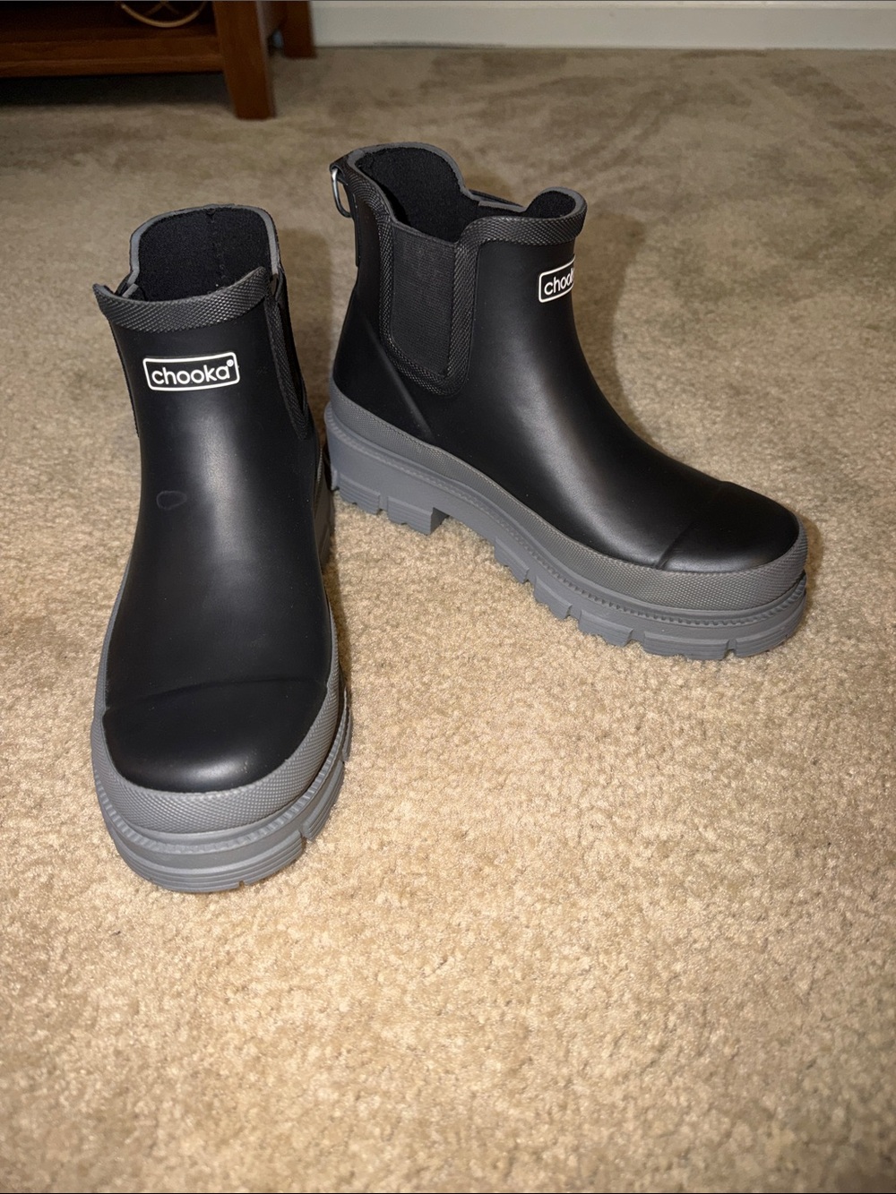 chooka Black Chelsea Ankle Rain Boots with Gray Lug Sole